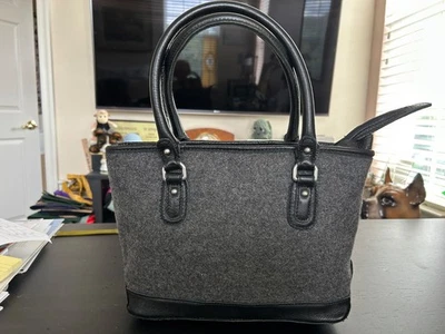 Vintage LL Bean Gray Grey & Black Tote Hand Bag Purse Wool & Leather  12x9x4 - Image 1 of 4