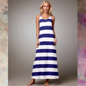 Maxi Vestido sin Mangas Tommy Bahama Nuevo con Etiquetas Rayas Grandes En Azul Galaxia/Blanco Talla S - Imagen 1 de 9