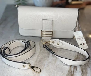 🇮🇹 Divina Firenze Italian Leather Latte Crossbody Shoulder Flap Bag Abbi - Picture 1 of 6