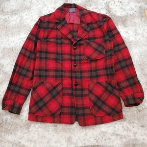 Vintage Pendleton Virgin Wool Chore Jacket Blazer Mens S Red Tartan Plaid 60s70s - Picture 1 of 10