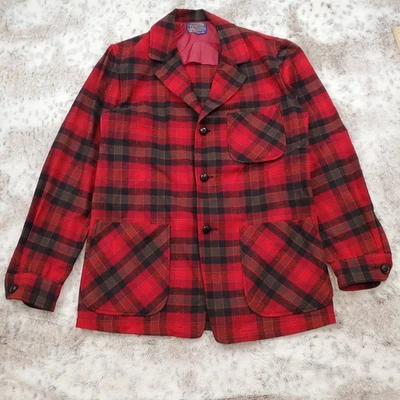 Vintage Pendleton Virgin Wool Chore Jacket Blazer Mens S Red Tartan Plaid 60s70s - Image 1 of 4
