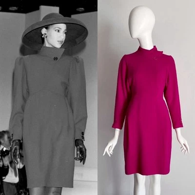 Oscar De La Renta F/W 1988 Fuschia Pink Mock Neck Dress Vintage FLAWS Size 2/4? - Image 1 of 4