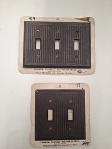 Menge 2 Vintage Bakelit Gerippt Wand 2 & 3 Gang Braun Schalter Platte Abdeckung Perle  - Bild 1 von 12