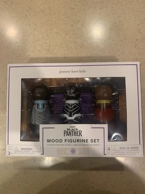 Juego de 3 figuras de madera Pottery Barn Kids Black Panther Marvel Comics Wakanda nuevo Foto 1 de 4