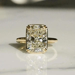 Moissanite 12x8mm Elongated Cushion Cut Engagement Ring 14K Yellow Gold Plated - Picture 1 of 8