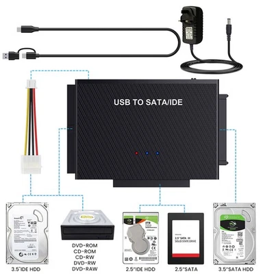 3 in 1 USB to IDE SATA Converter Adapter Cable UK Plug For Zilkee Ultra Recovery - Image 1 of 4