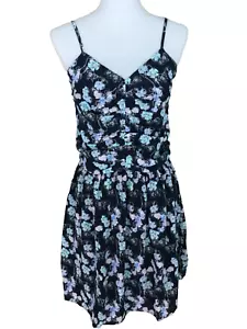 Eclair Blue Floral Dress Smocked-Back Size Large Navy Fit & Flare Flowy V-Neck - Picture 1 of 9