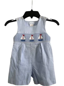 Vive la Fete 18m Blue Smocked Sailboat Nautical Jon Jon Beach Classic Romper - Picture 1 of 7