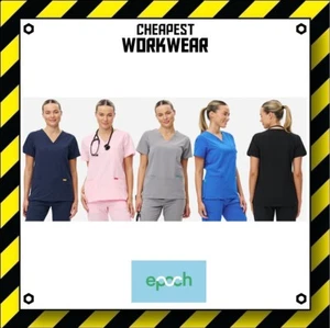 EPOCH | Premium Scrubs | WOMENS 3-POCKET TOP | Navy, Blk, Grey, Blue, Pink P600 - Picture 1 of 58
