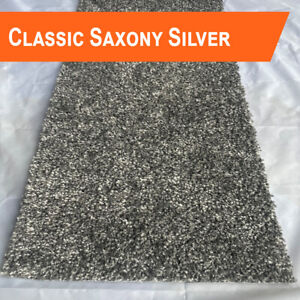 SILVER GREY CARPET SAXONY 8mm PILE - FELT BACKING - EASY LAY -  FREE DELIVERY