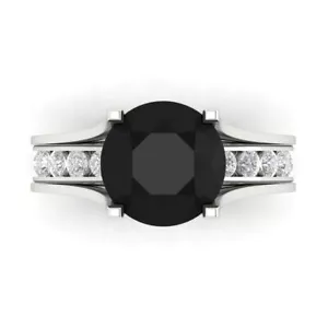 2.89ct Round Cut Real Onyx Promise Bridal Ring Band set Sliding 14k White Gold - Picture 1 of 5