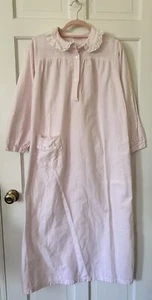 Camicia da notte vintage rosa 100% cotone a quadri flanella pizzo Prarie Cottagecore M - Foto 1 di 7