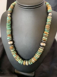 Blue Green Turquoise Navajo Pearls Sterling Silver Necklace 21" 12329 - Picture 1 of 12
