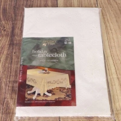 Mantel de Navidad Vintage Vacaciones Vinilo 54" X 72" Copo de Nieve Encaje Foto 1 de 4