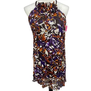 Xhilaration Halter Dress Crinkle Abstract Print Casual Party Dress L Artsy Boho - Picture 1 of 6