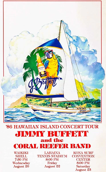 Póster de Jimmy Buffett & The Coral Reefer Band - Hawaiian Island Tour 1986 Foto 1 de 1