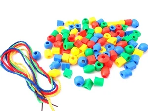 60 Counting & Sorting Beads - 4 Threading Laces - Maths Education Early Learning - Picture 1 of 1