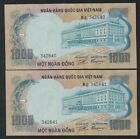 1972 South Vietnam National Consecutive Pair Một Ngàn Đồng Banknotes Pick 34