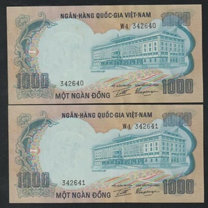 1972 South Vietnam National Consecutive Pair Một Ngàn Đồng Banknotes Pick 34 - Picture 1 of 3
