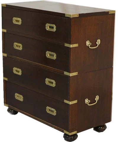 Late 1800s British Officer's 4 Drawer Campaign Chest Secretary Desk in 2 Parts Cover