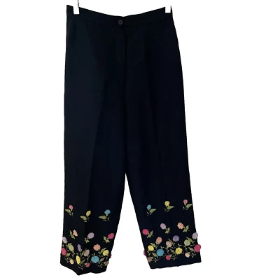 DressBarn Linen Capris Cropped Pants Women's Sz 6 Colorful 3D Floral Embroidery - Image 1 of 4