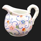 Hand Painted Porcelain Creamer Pitcher - 3" Small vtg Pink Blue Colorful Floral