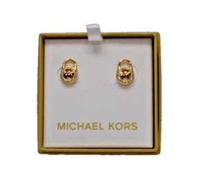 MIchael Kors Pave Logo Lock Studs Earrings Goldtone MKJX7410710 New! - Picture 1 of 4