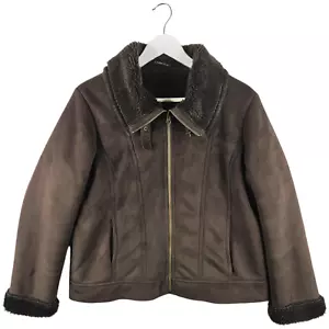 Bon Marche Bm Womens Brown Faux Suede Fur Lined Jacket Size 16 - Picture 1 of 14
