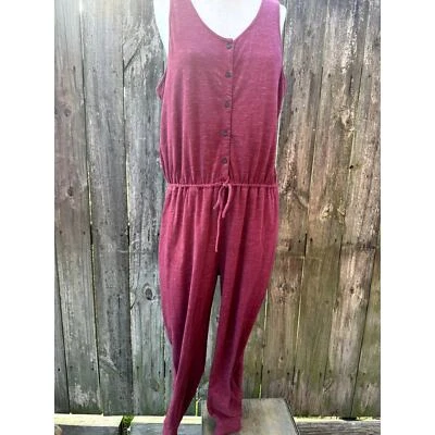 Madewell heathered cranberry half button up drawstring jumpsuit women's XL - Image 1 of 4