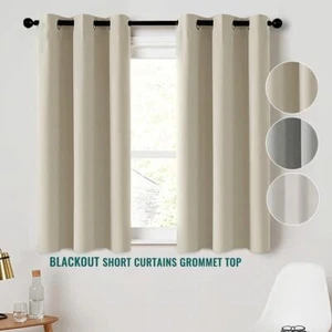 2 Panel Privacy Blackout Short Kitchen Curtains Thermal Insulated Grommet Drapes - Picture 1 of 22