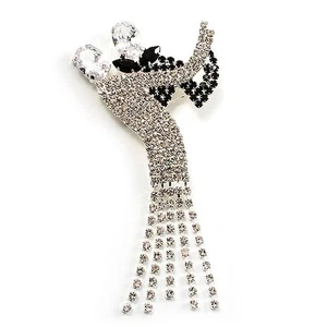 'Dancing Couple' Crystal Brooch (Clear&Black) - Picture 1 of 4