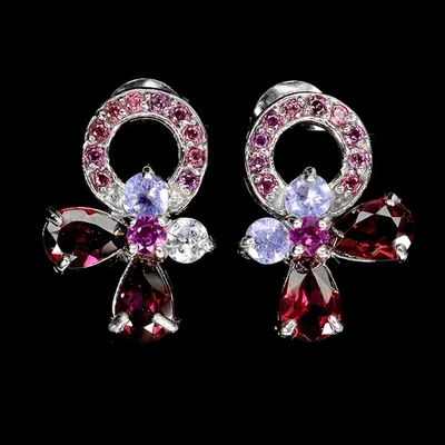 Pendientes de plata de ley 925 pera rodolita 6x4 mm joyas de piedras preciosas de tanzanita Foto 1 de 4