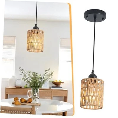 Rattan Chandelier Pendant Lights Kitchen Island,Farmhouse Boho 1 Pack Round - Image 1 of 4