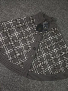 Brooks Brothers Saxxon 100% Wool Woman Plaid Cardigan  Button Cape NWT $440 MSRP - Picture 1 of 8