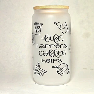 Coffee Quips Crafted Life Happens Kaffee hilft Glasdose Becher - Bild 1 von 8