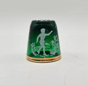 Vintage Mary Gregory Green Glass Thimble - Picture 1 of 4