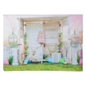 Rabbit Floral Background Cloth Easter Vinyl Photography Backdrop - Picture 1 of 12
