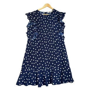 Vineyard Vines Dress Womens 6 Navy Diamond Print Flounce Flutter Sleeve Deep Bay - Picture 1 of 10