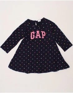 GAP Girls Graphic Long Sleeve Basic Dress 2-3 Years Navy Blue Cotton CA14 - Picture 1 of 4