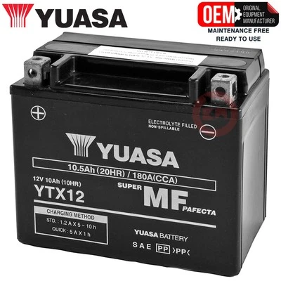 BATTERIA YTX12-BS YUASA ORIGINALE SIGILLATA YAMAHA XVS Drag Star 650 1997-2002 — 第 1/3 张图片
