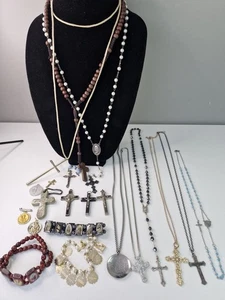 Religious Jewellery Job Lot Inc Vintage Rosary Beads Bracelets Charms x20 - Picture 1 of 21