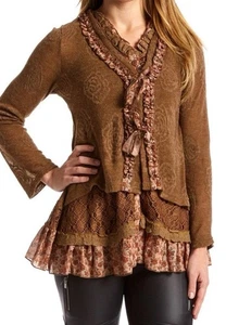 Y2K Pretty Angel Ruffled Sweater Top Size M Brown Fairy Grunge Whimsigoth Whimsy - Picture 1 of 16