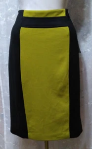 New CHELSEA & THEODORE Size 10 Ponte Knit Skirt Colorblock Chartreuse/Black - Picture 1 of 4