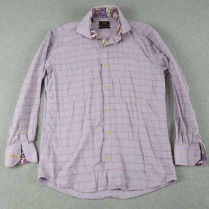 Steven Land Shirt Mens 15.5 32/33 Modern Fit Button Up Purple Plaid Long Sleeve - Picture 1 of 6