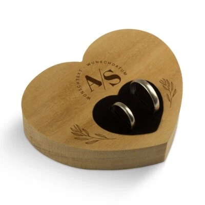 Hochzeit Ringkissen Herz individuell 10x8,5cm Garapa Holz - Initialen Schnitt - Bild 1 von 4