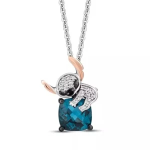 London Blue Topaz & Diamond Lilo And Stitch Necklace In 925 Sterling Silver - Picture 1 of 5