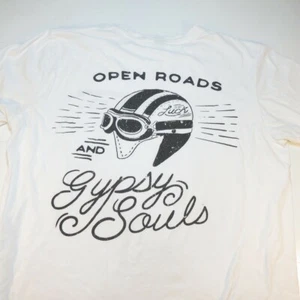 HANGSLOW SUPPLY CO USA OPEN ROADS AND GYPSY SOULS MOTORCYLE T SHIRT Mens L White - Picture 1 of 3