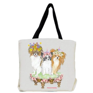 Papillon Dog with Flowers Tote Bag - Picture 1 of 1