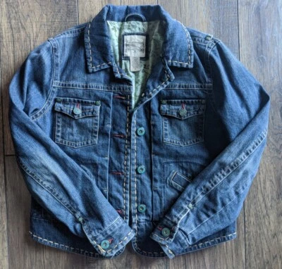 Ruff Hewn Jacket Women's M Trucker Lined  Long Sleeve Jean Jacket w/ Accents - Image 1 of 4