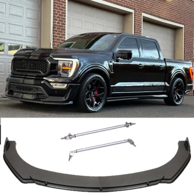 Carbon Fiber Style Front Bumper Lip + Strut Rods For Ford F-150 F150 Lariat XL - Image 1 of 4